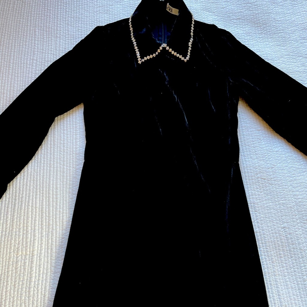 Zara Black Velvet Dress w/ Jewel Collar